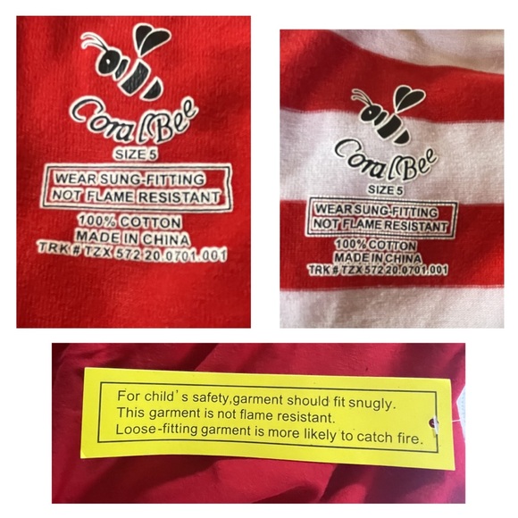 Coral Bee Kids Red & White Pajama Set ~ sz 5 - Picture 5 of 5